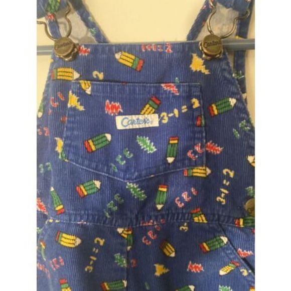 Vintage Carters Baby Boy Blue Corduroy Overalls With Numbers & Pencils 12M - Picture 3 of 5